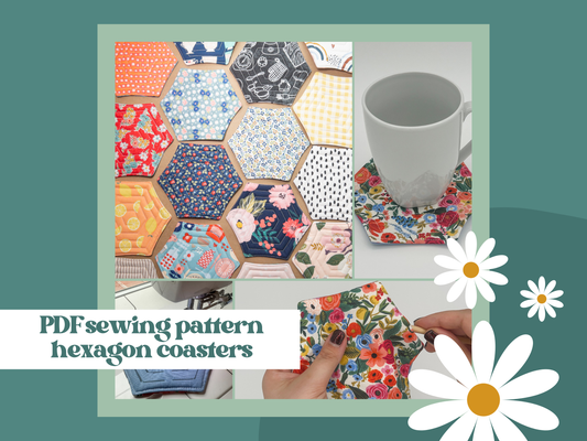 Quilted Hexagon Fabric Coasters PDF Pattern