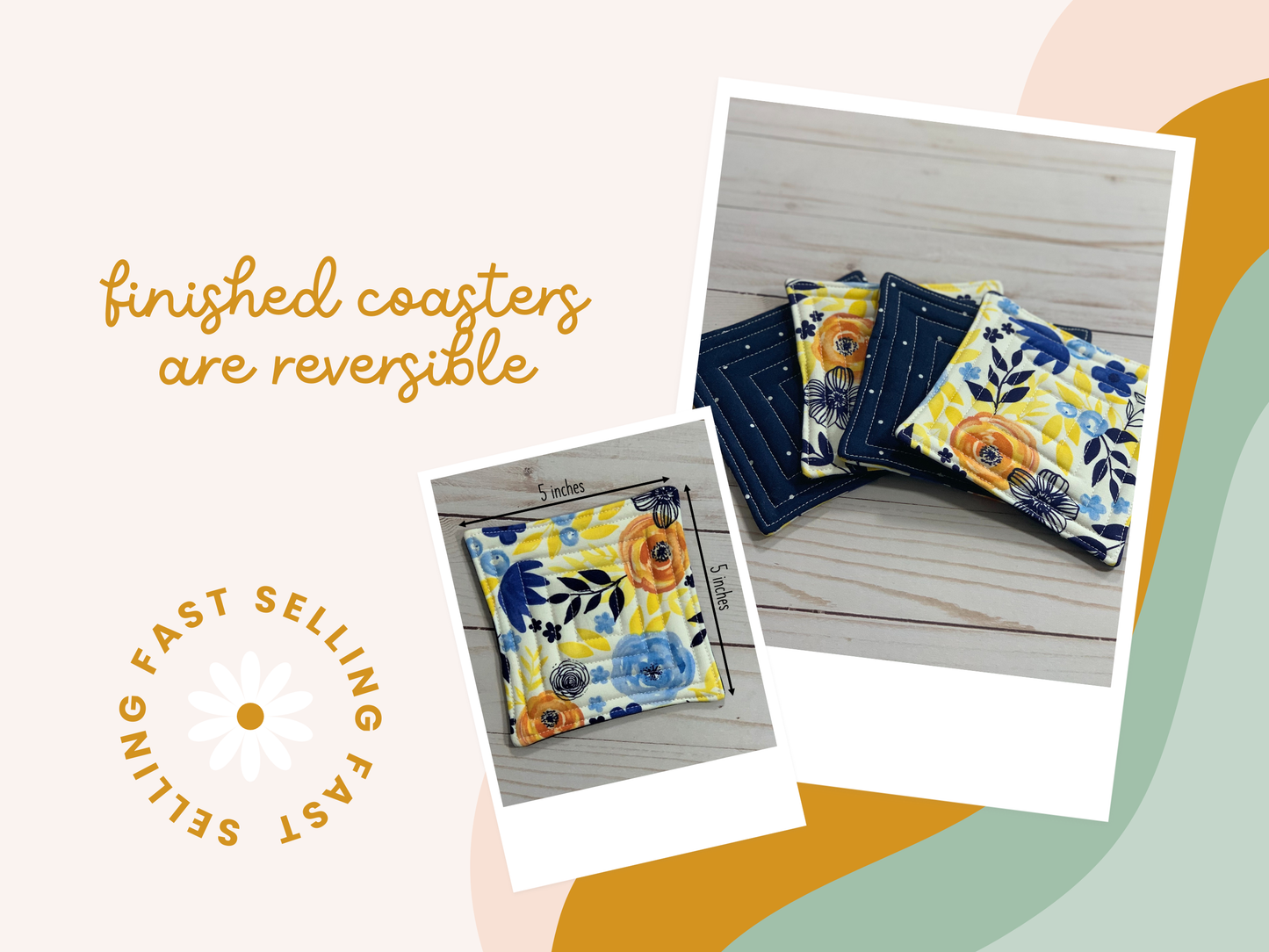 Quilted Square Fabric Coasters PDF Pattern