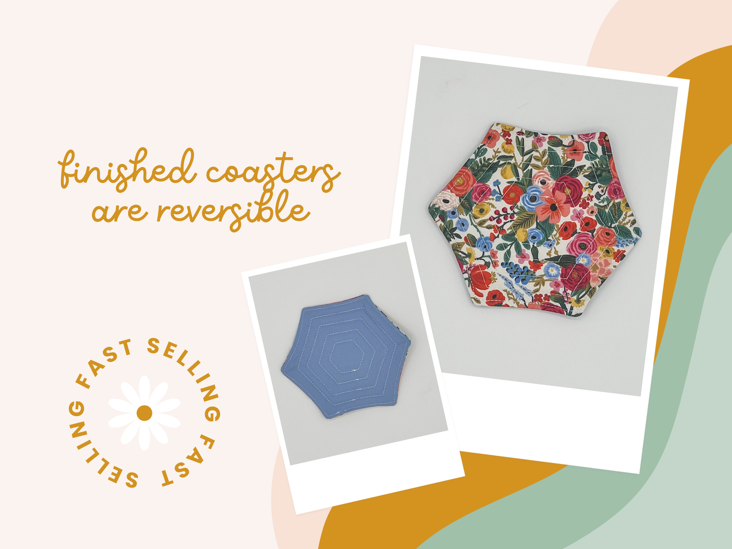 Quilted Hexagon Fabric Coasters PDF Pattern
