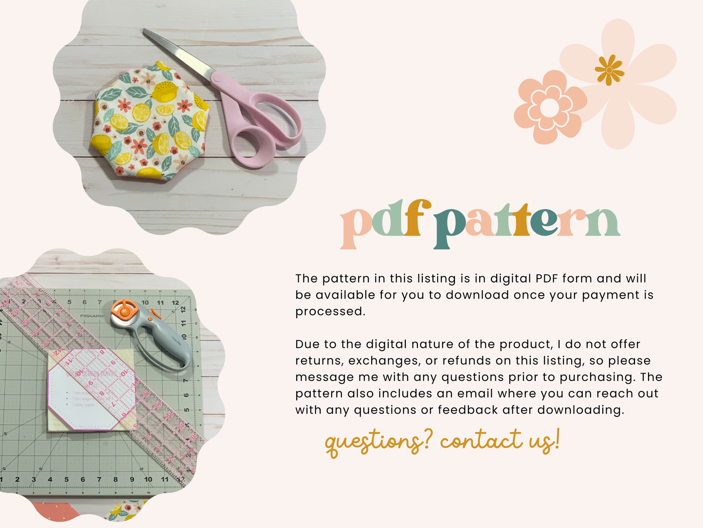 Quilted Octagon Fabric Coasters PDF Pattern