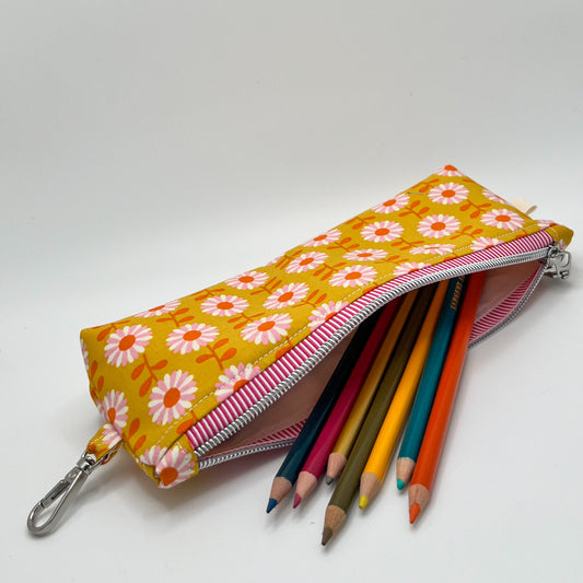 Pencil Pouch in Flowerland Daisies in Goldenrod