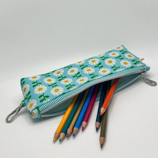 Pencil Pouch in Flowerland Daisies in Turquoise