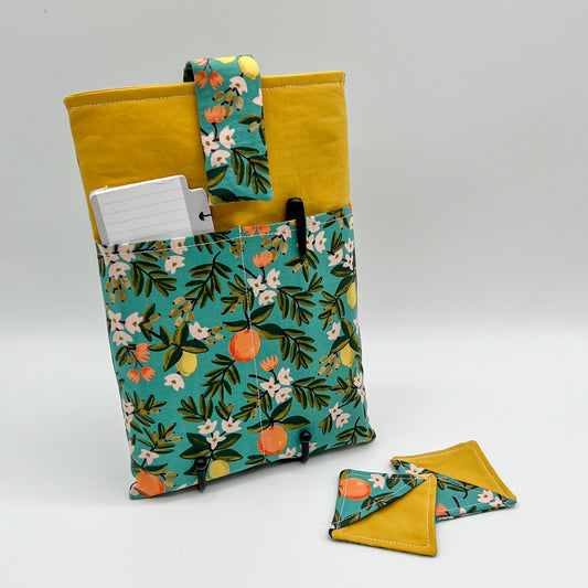 Book Sleeve with 2 Fabric Bookmarks in Citrus Floral