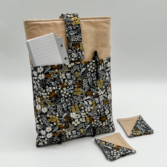 Book Sleeve with 2 Fabric Bookmarks in Dark Meadow