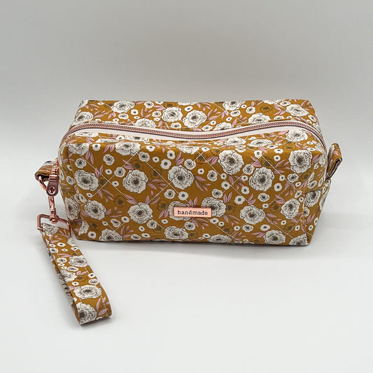 Large Quilted Makeup Bag in Golden Bloom