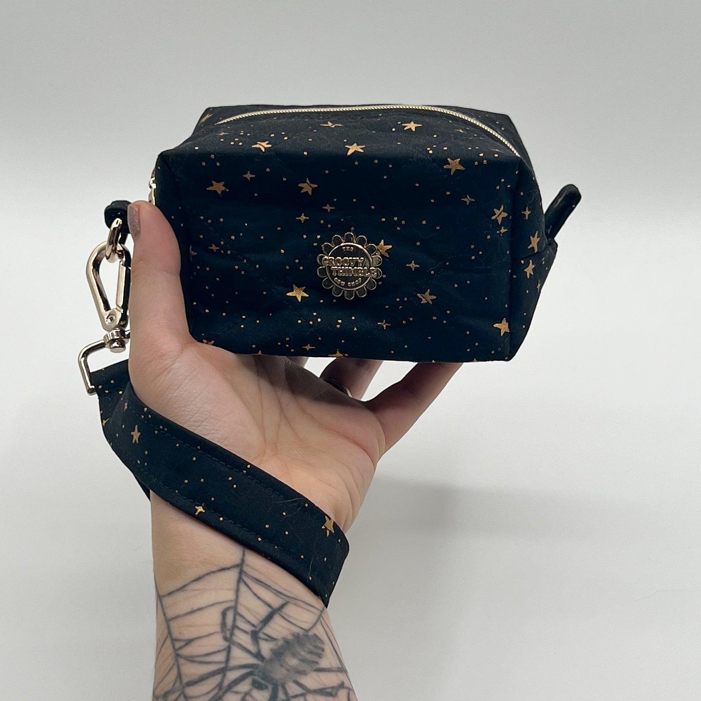 Small Quilted Makeup Bag in Metallic Stars