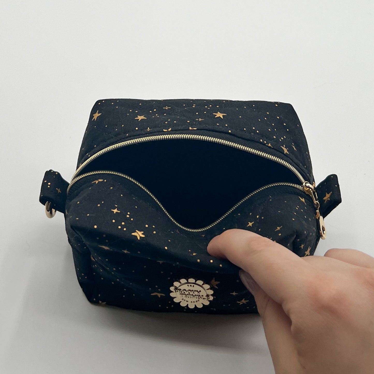 Small Quilted Makeup Bag in Metallic Stars
