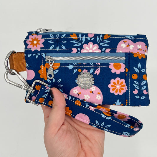 Two-Pocket Wristlet in Calico Apples Bluebell
