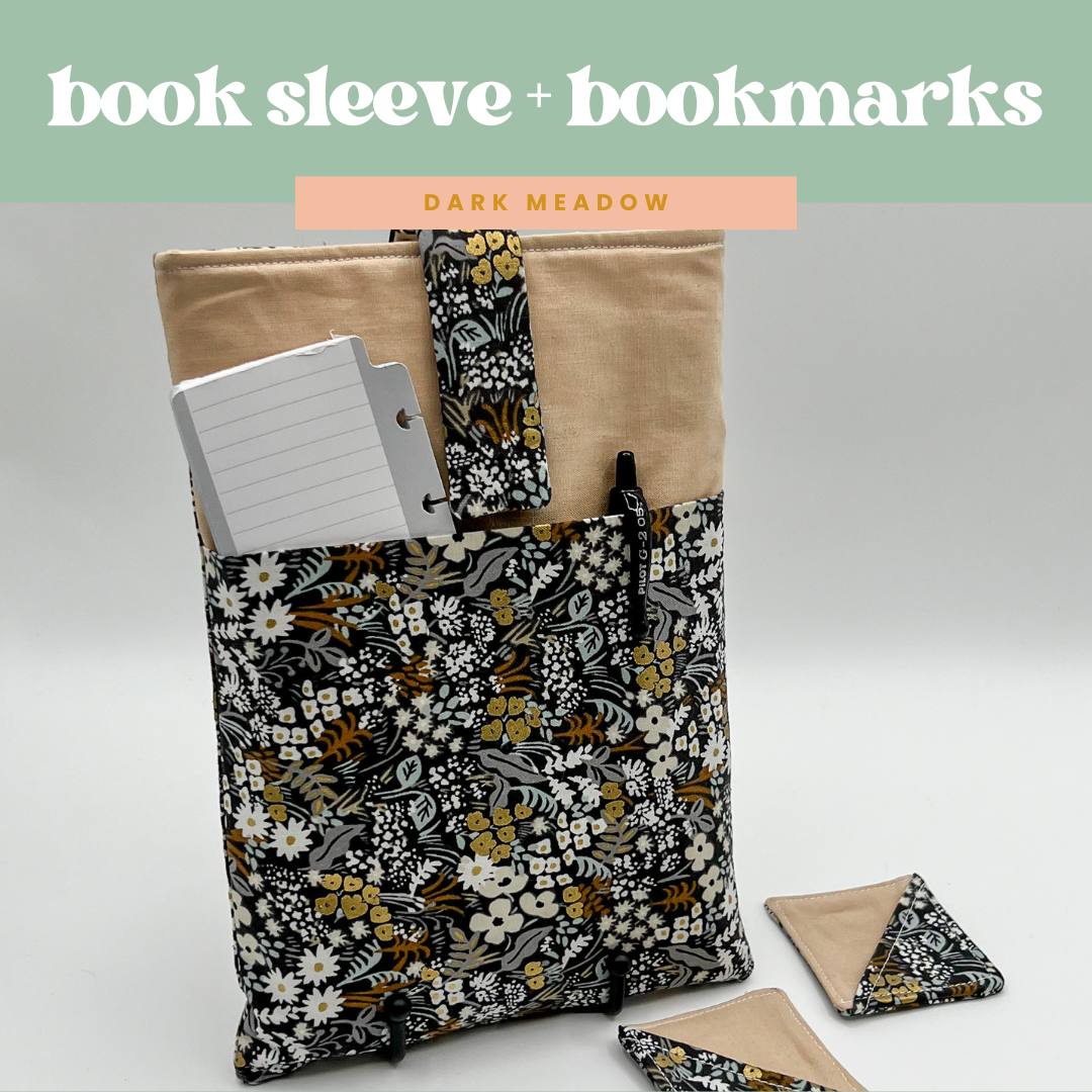 Book Sleeve with 2 Fabric Bookmarks in Dark Meadow