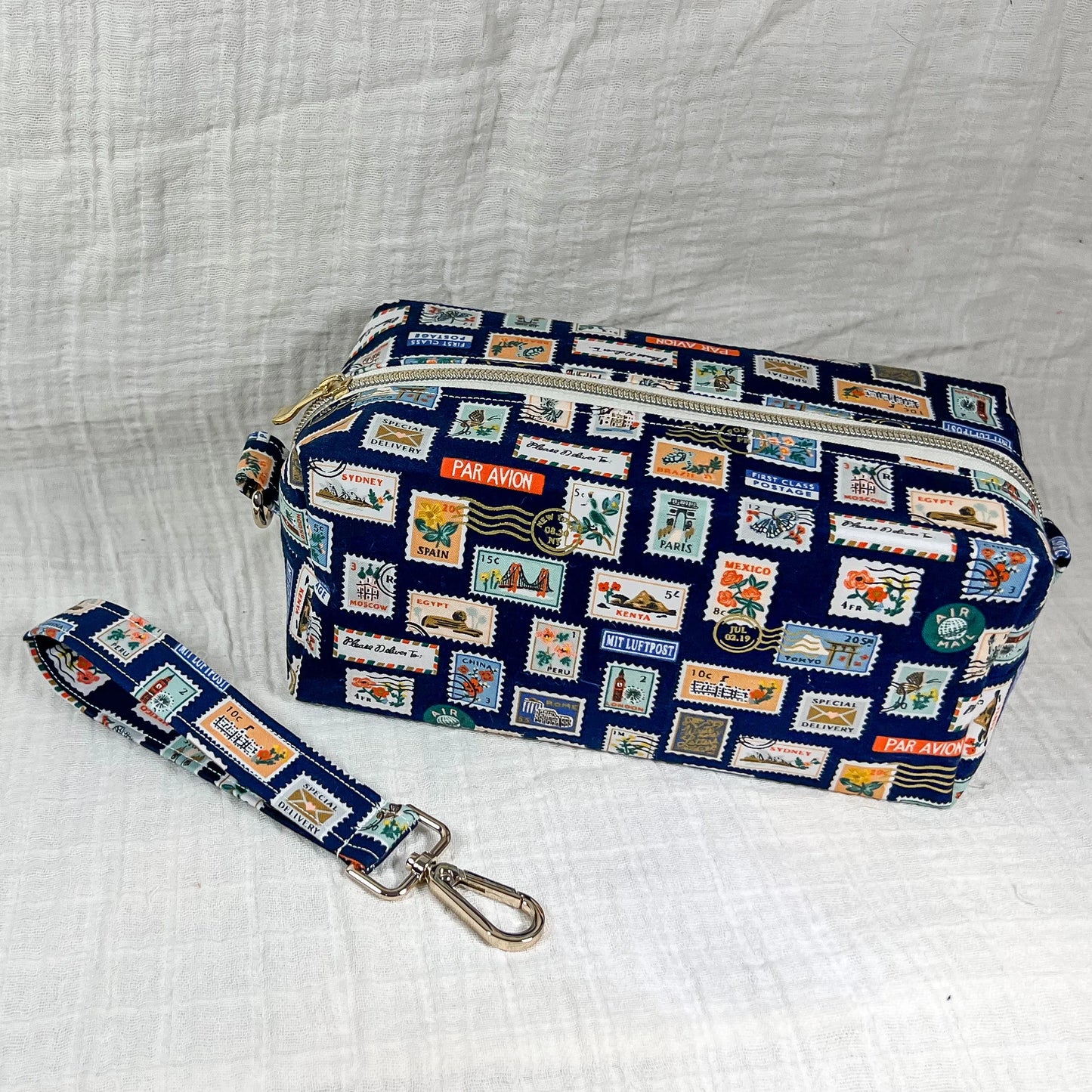 Large Makeup Bag in Postage Stamps