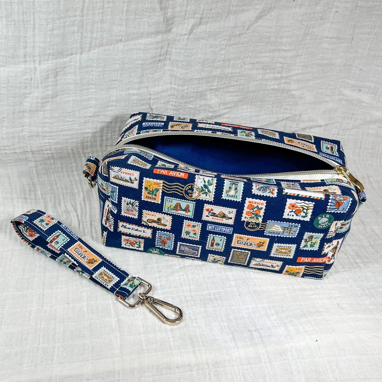 Large Makeup Bag in Postage Stamps