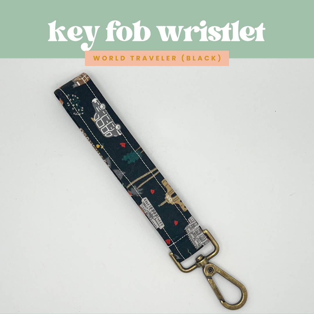 Key Fob Wristlet in World Traveler Black