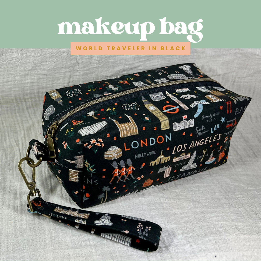 Large Makeup Bag in World Traveler Black