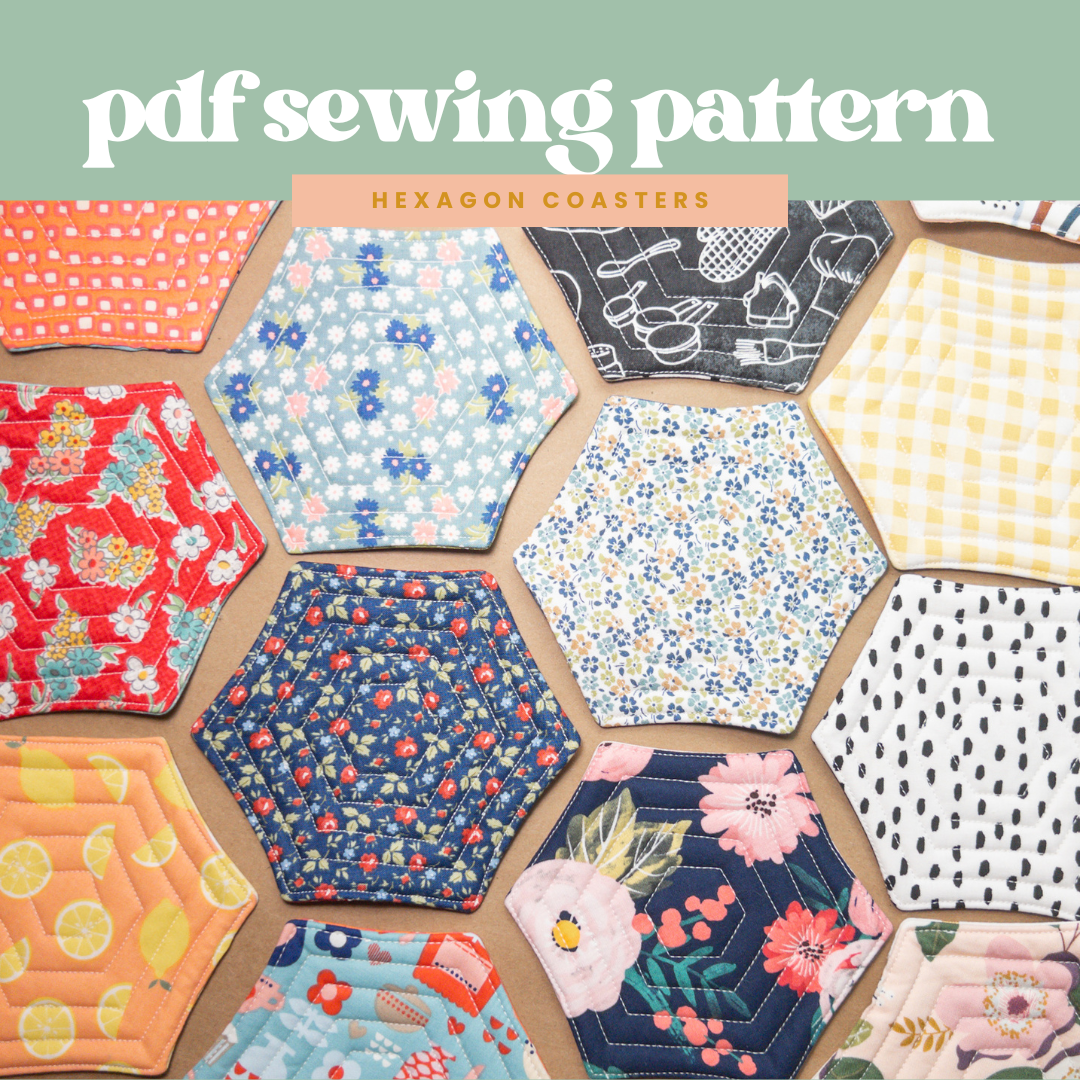 Quilted Hexagon Fabric Coasters PDF Pattern