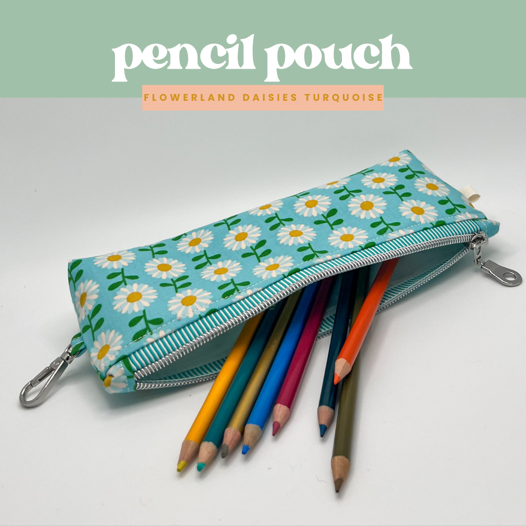 Pencil Pouch in Flowerland Daisies in Turquoise