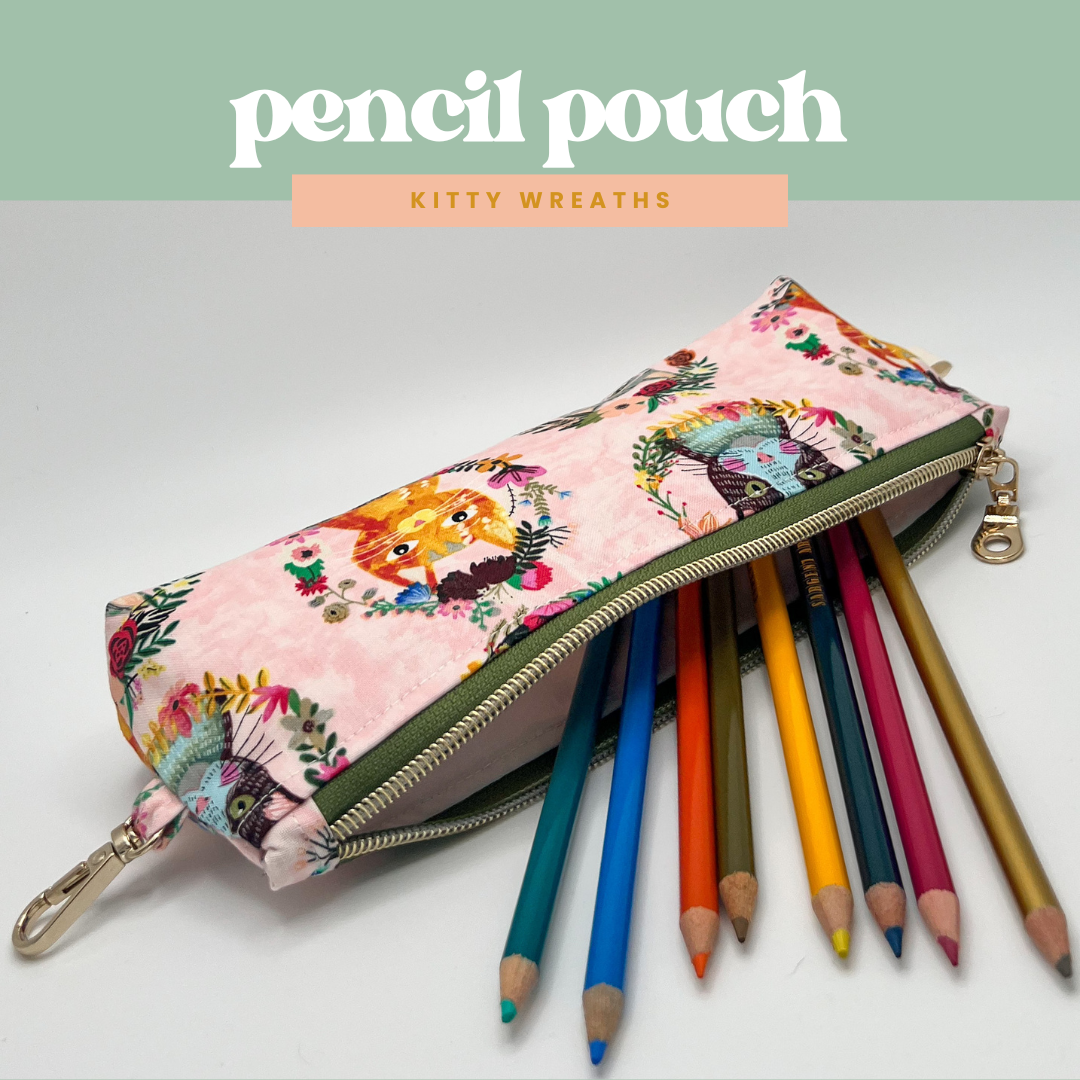 Pencil Pouch in Kitty Wreaths