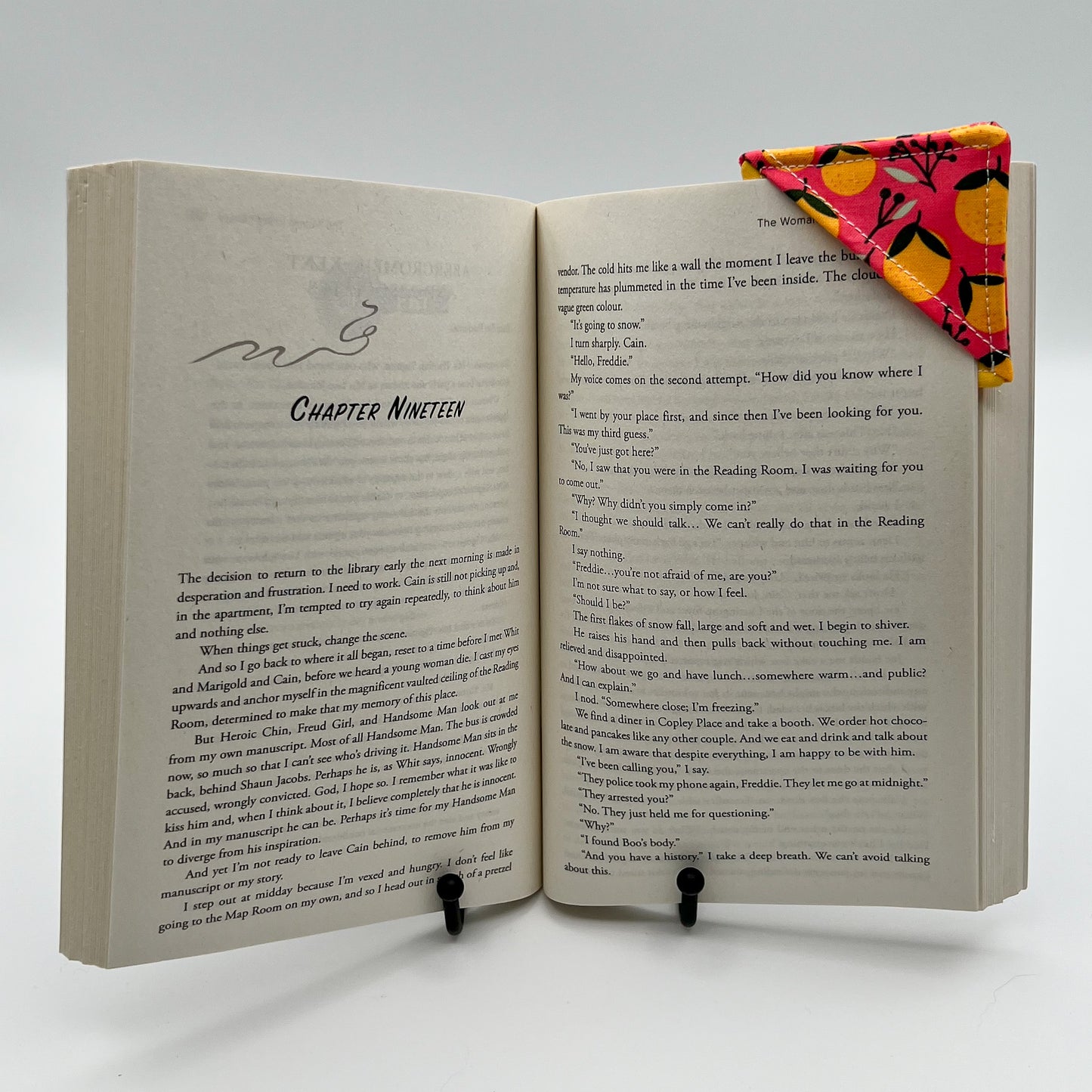 Book Sleeve with 2 Fabric Bookmarks in Coral Oranges