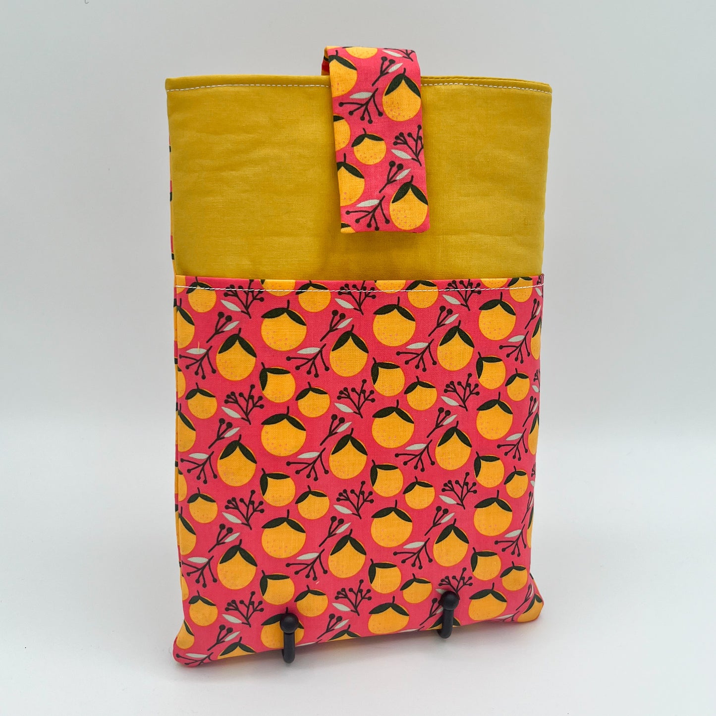 Book Sleeve with 2 Fabric Bookmarks in Coral Oranges