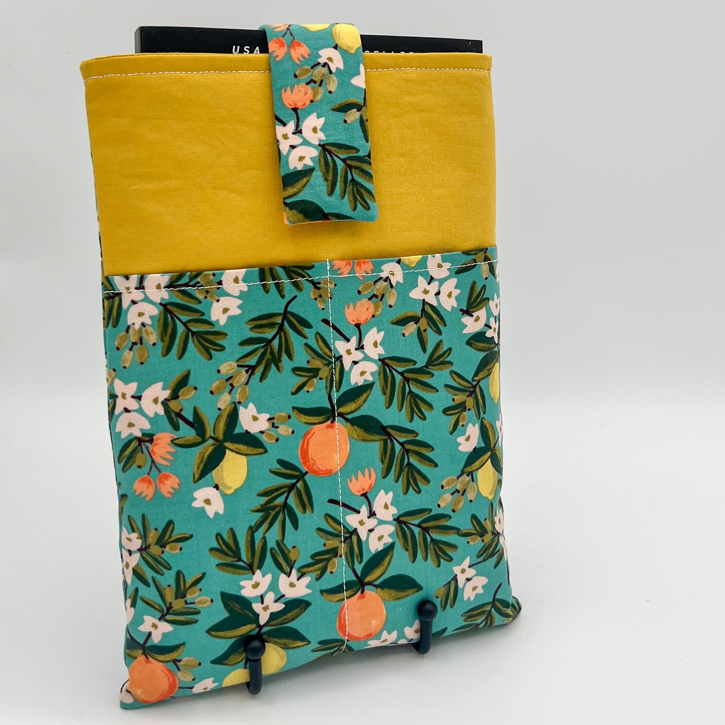Book Sleeve with 2 Fabric Bookmarks in Citrus Floral