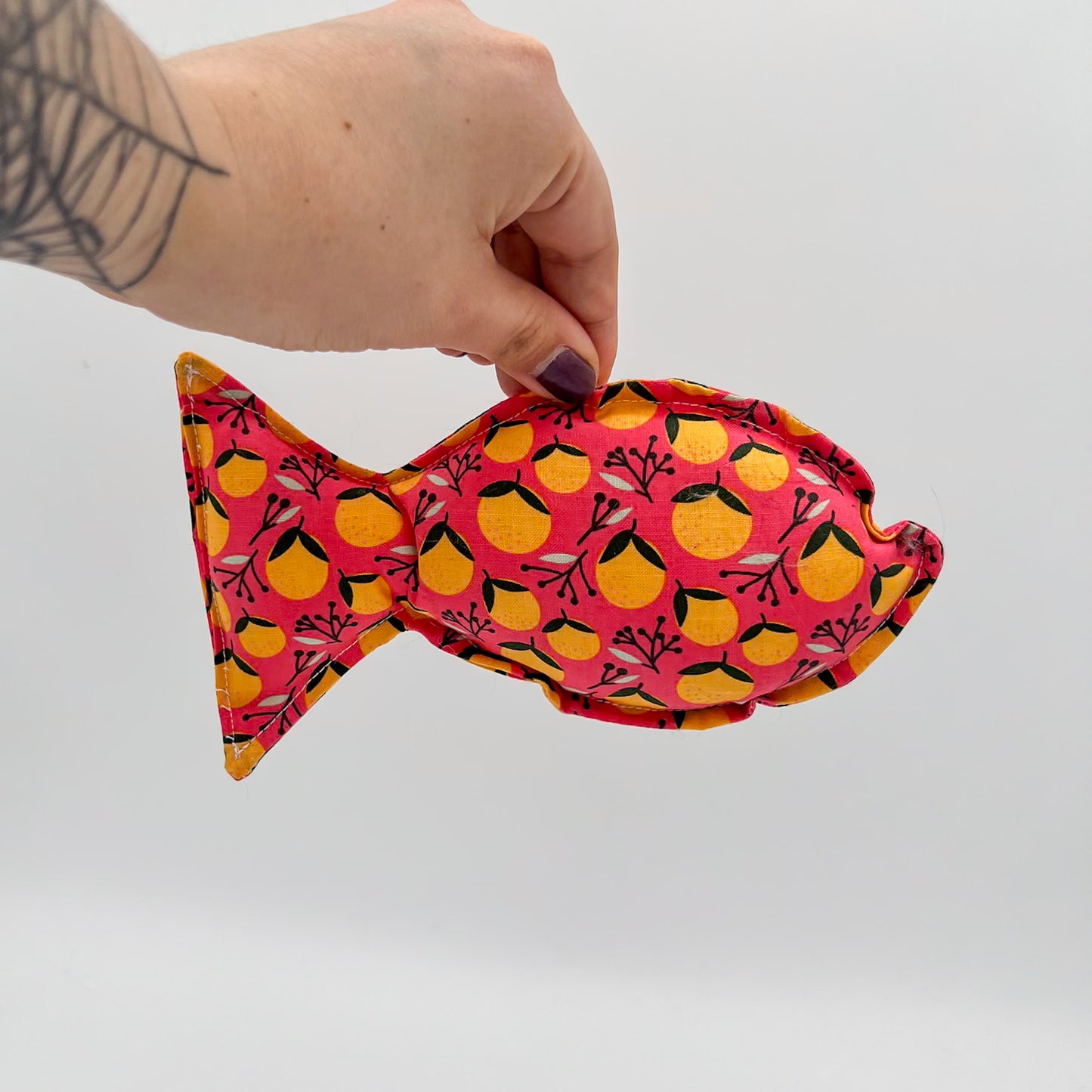Big Fish Crinkle Cat Toy in Coral Oranges