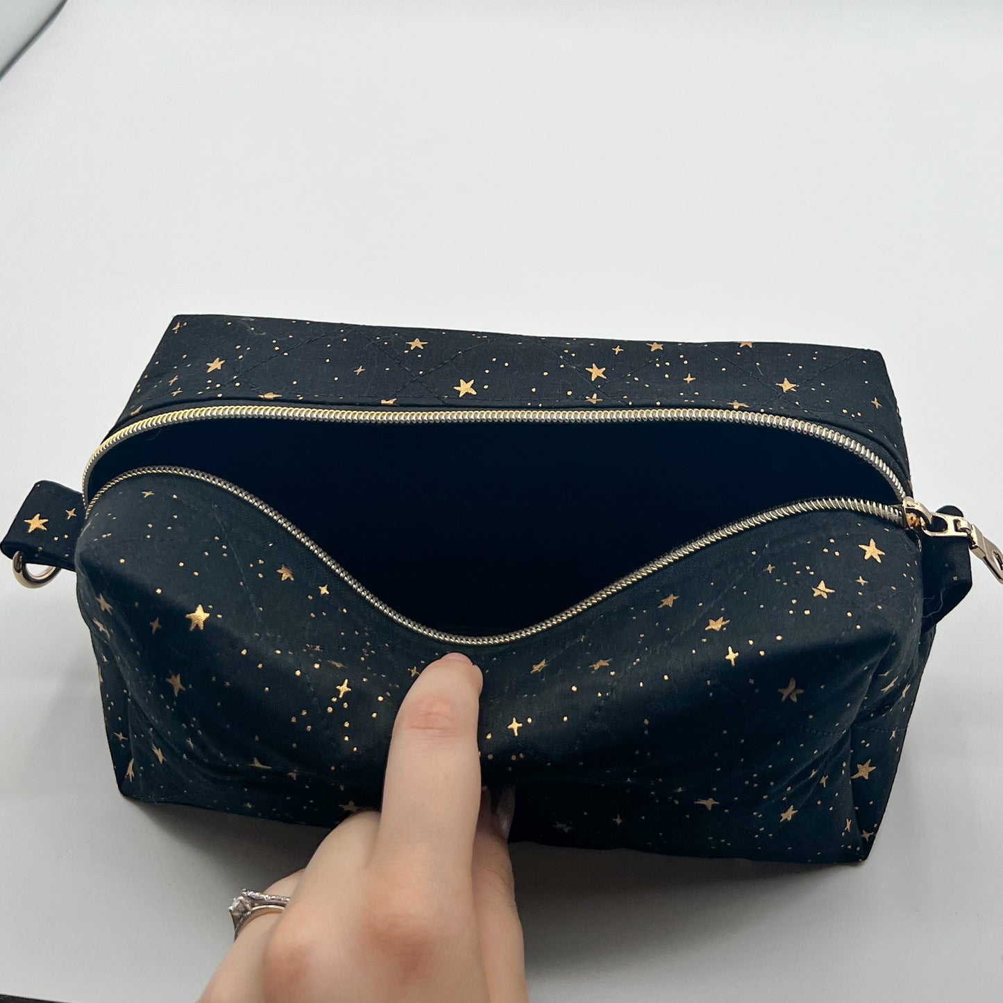 Large Quilted Makeup Bag in Metallic Stars