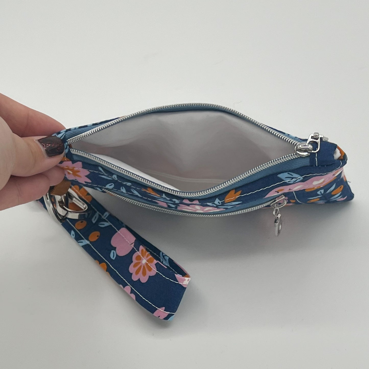 Two-Pocket Wristlet in Calico Apples Bluebell
