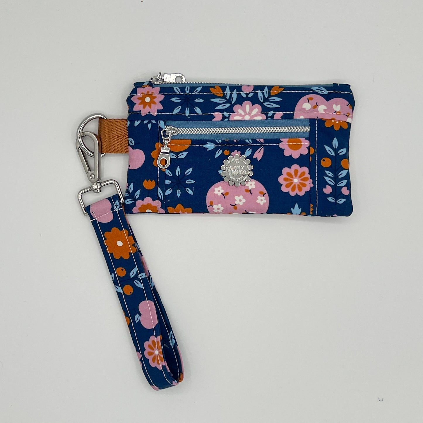 Two-Pocket Wristlet in Calico Apples Bluebell