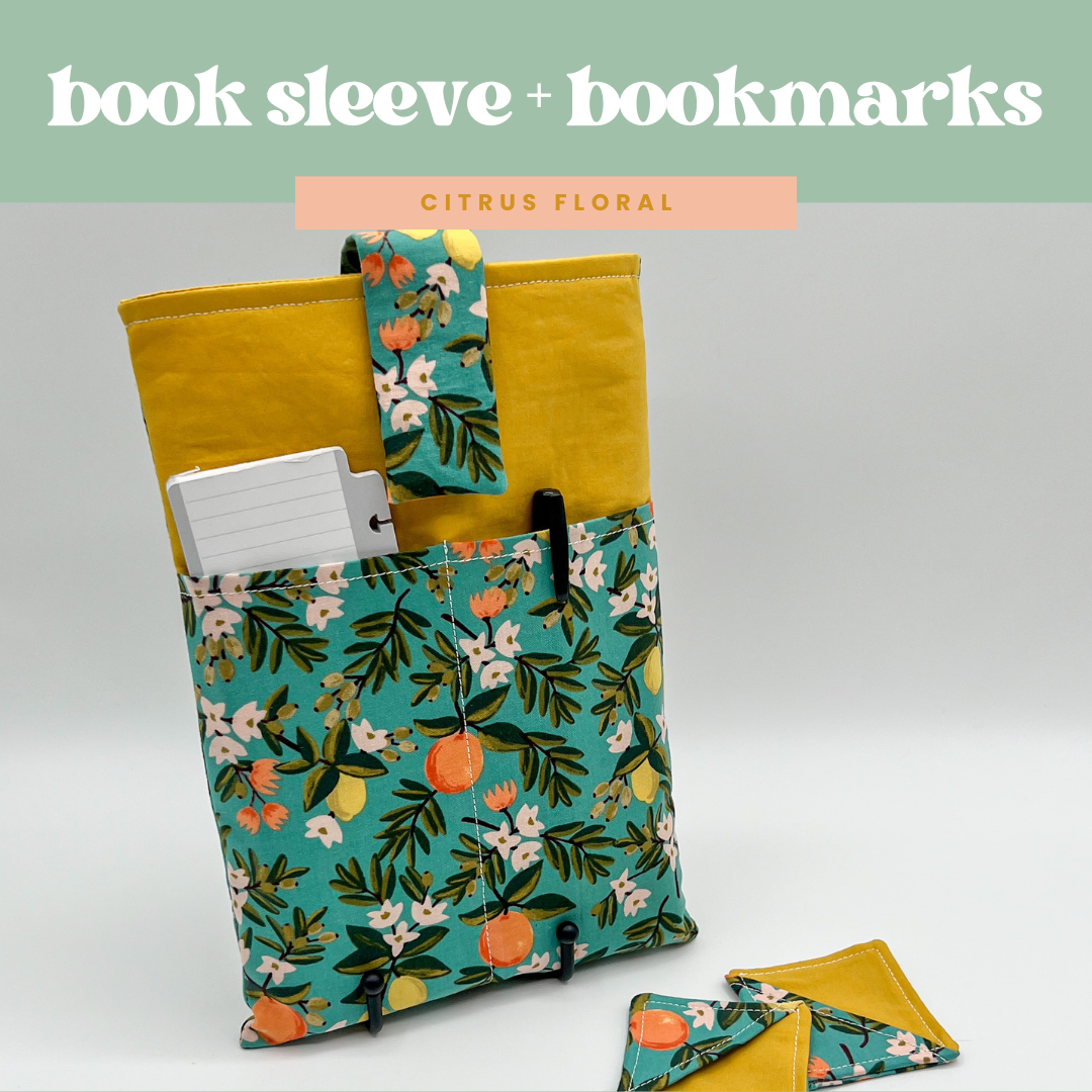Book Sleeve with 2 Fabric Bookmarks in Citrus Floral