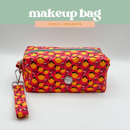 Large Makeup Bag in Coral Oranges