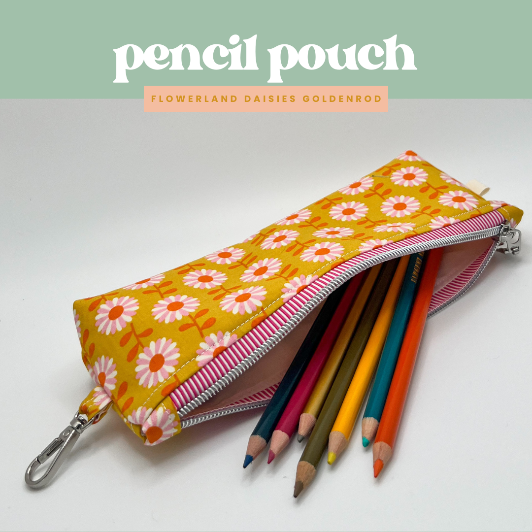 Pencil Pouch in Flowerland Daisies in Goldenrod