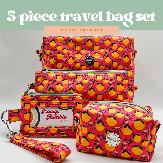 5-Piece Travel Bag Set in Coral Oranges